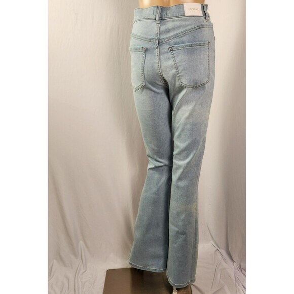 EXPRESS Jeans Womens 2R Flare Super High Rise Light Wash Zip Front Blue NWT - Picture 2 of 8